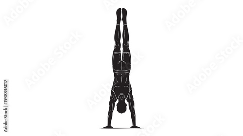 Silhouette of a person performing a handstand, demonstrating strength and balance in a minimalist graphic style.