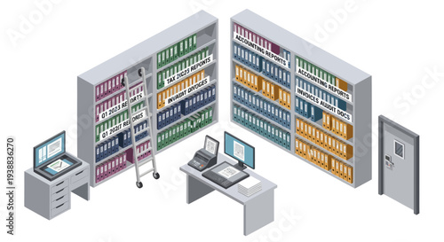 Server Room with Computers and Storage.