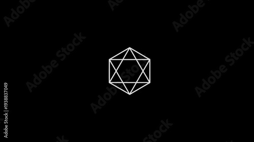 Abstract 3D Geometric Wireframe Polyhedron Design on a Stark Black Background, Representing Complexity and Modern Art