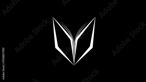 Modern White Open Book Icon, Minimalist Logo Concept for Education, Learning, and Digital Media