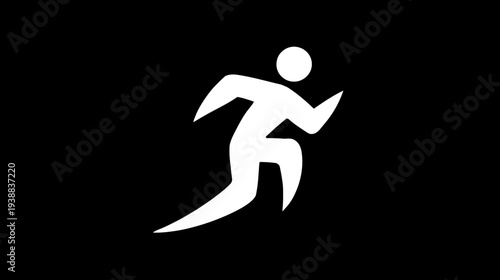 Dynamic Running Person Silhouette Icon on Black Background Representing Speed, Sport, Fitness, and Active Lifestyle