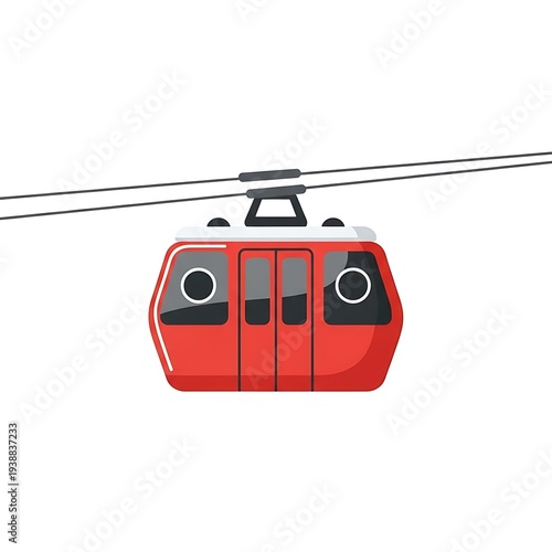 Red Cable Car Illustration Isolated White.
