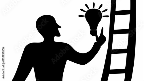 Man with innovative idea standing next to ladder