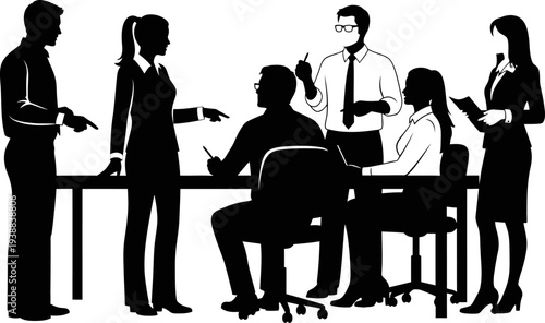 Office colleagues discussing project details during a group session