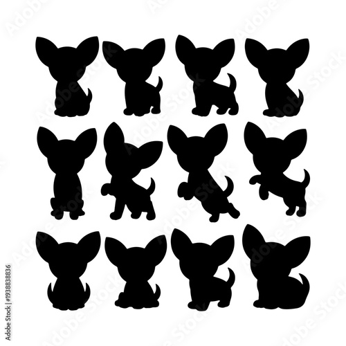 Charming silhouettes of chihuahuas in various playful poses on a light background