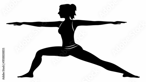 Woman in warrior yoga pose silhouette