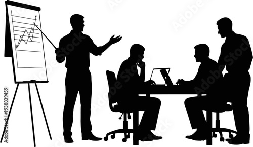 Professional analyst delivering business presentation with data graph