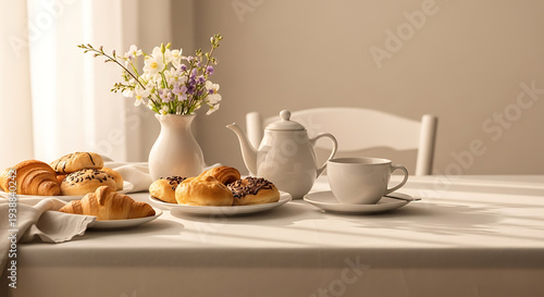 Wallpaper Mural Mother's Day brunch table pastries flowers spring morning light copy space Torontodigital.ca