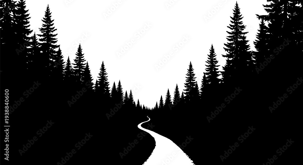 Fototapeta premium Sinuous road passing through dark woods