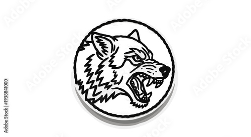 Black and White Wolf Head Illustration.