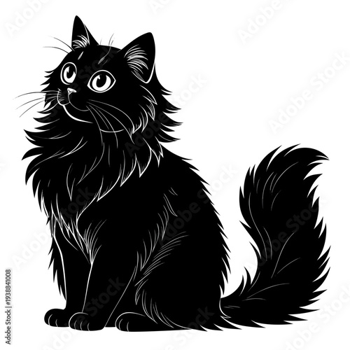 Minimalist Black Silhouette of Cute Sitting Ragdoll Cat for Aesthetic Design