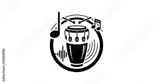 Drum and Music Notes Icon Design.