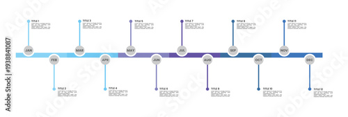 Circle timeline infographic presentation template 12 options. 12 month or 1 year infographic template