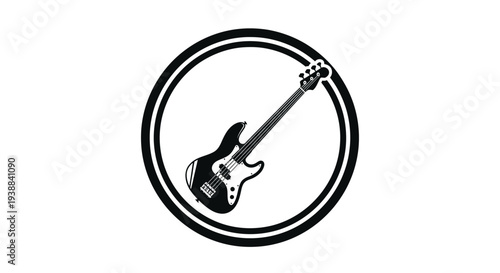 Electric Guitar Illustration in Circle Logo.