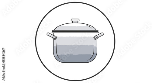 Simple Line Drawing of Stainless Steel Pot.