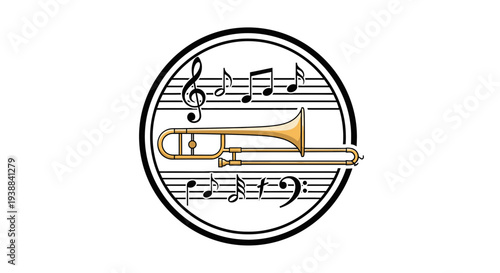 Trombone and Musical Notes Illustration Design.