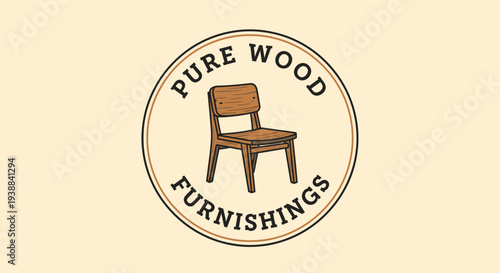 Wooden Chair Illustration in Circle Logo.