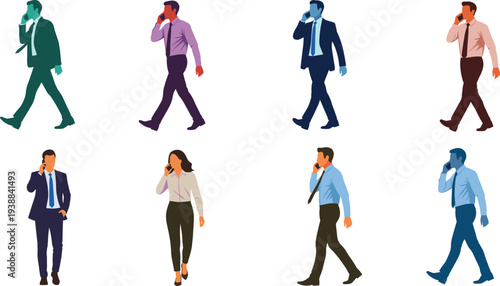 Collection of business and fashion women silhouettes featuring professional men and people in suits as a vector illustration set for a diverse team of workers walking in a group