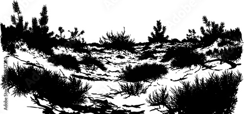 Wild shrubbery and bush landscape silhouette for outdoor background