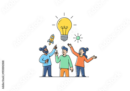 Creative teamwork inspires bright new ideas for business growth and innovation launch