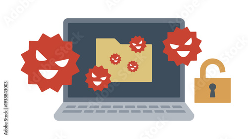 Laptop infected with computer virus, folder