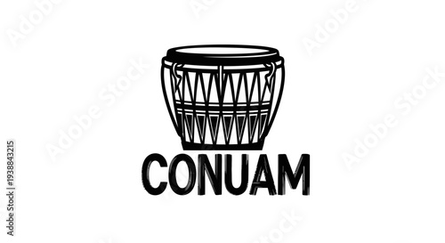 Black and White Djembe Drum Illustration.