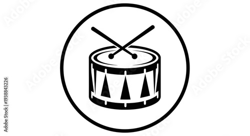 Black and White Drum Icon Illustration.