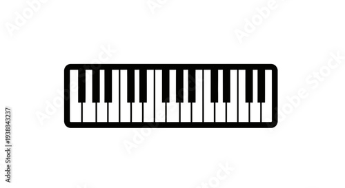 Black and White Piano Keyboard Illustration.