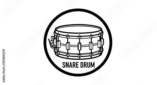 Black and White Snare Drum Illustration.