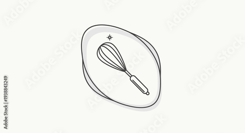 Black and White Whisk in Bowl Illustration.