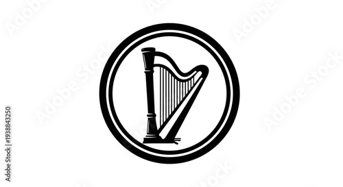 Black Harp Musical Instrument Icon Design.