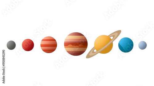Solar System Planets Aligned in Order from Mercury to Neptune Vector Illustration