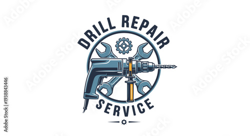 Drill Repair Service Logo Design Illustration.