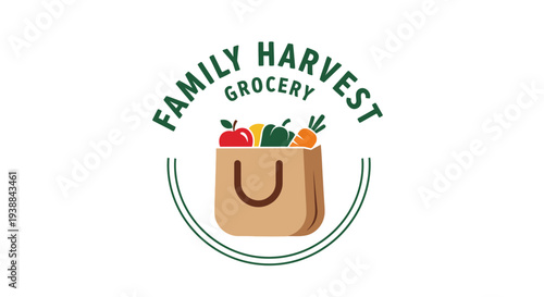 Family Harvest Grocery Bag Logo Design.