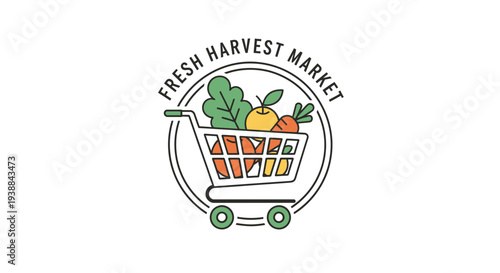 Fresh Harvest Market Shopping Cart Logo Design.