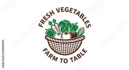Fresh Vegetables Basket Farm to Table Logo.
