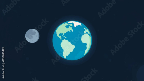 Earth and Moon aligned in outer space, a celestial view from a distant planet, vector illustration, cosmic environment, astronomical viewpoint