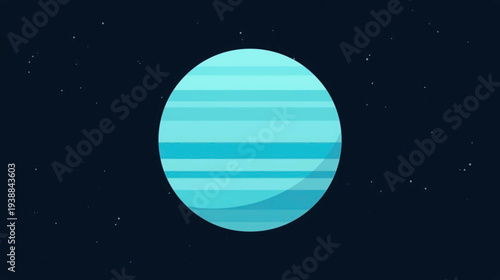 A digital illustration of a blue planet with horizontal stripes in outer space viewed from a distant perspective