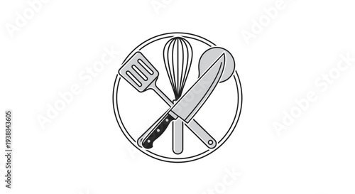 Kitchen Utensils Illustration on Plate Symbol.