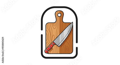 Knife on Wooden Chopping Board Illustration.