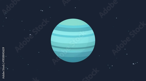 A stylized illustration of Neptune from a distant viewpoint in outer space environment