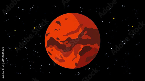 A vector graphic of a planet in outer space, viewed from a distant perspective, showcasing its unique texture and design