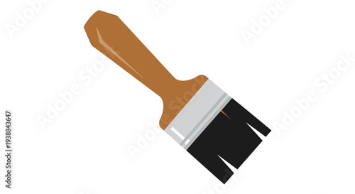 Paintbrush with wooden handle and black bristles.