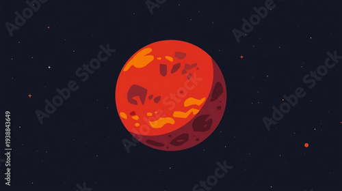 A 3D illustration of a red planet viewed from space with stars in the background