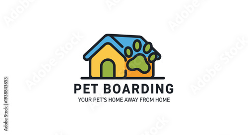 Pet Boarding Logo with Dog Paw Print.
