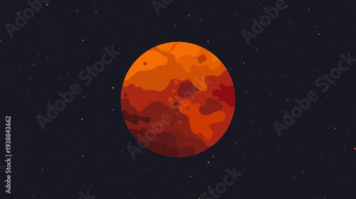 Illustration of Mars planet in outer space viewed from a distant perspective showcasing its surface features and craters