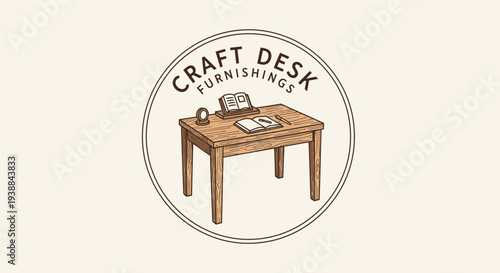 Wooden Desk with Crafting Tools Illustration.