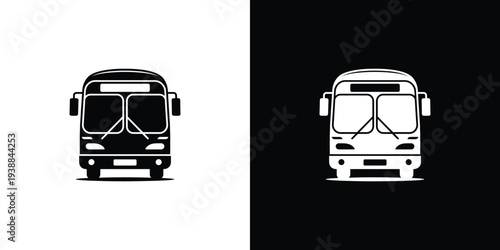 Black and white bus silhouettes on split color background
