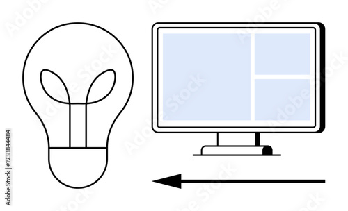 Innovation concept. Innovation highlighted through a light bulb ideas and a computer monitor for technology. Innovation driving creativity and digital solutions. For design, education, technology
