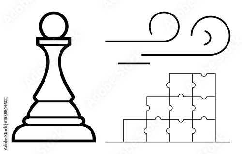 Strategy concept. Strategy ed with chess pawn, wind curls, and puzzle block elements. Strategy for planning, problem-solving, teamwork, and critical thinking. Great for business gaming education
